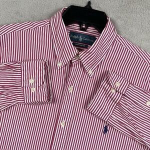 Ralph Lauren Shirt Mens XL 16-32/33 Pink‎ Striped Button Down Preppy Blue Pony
